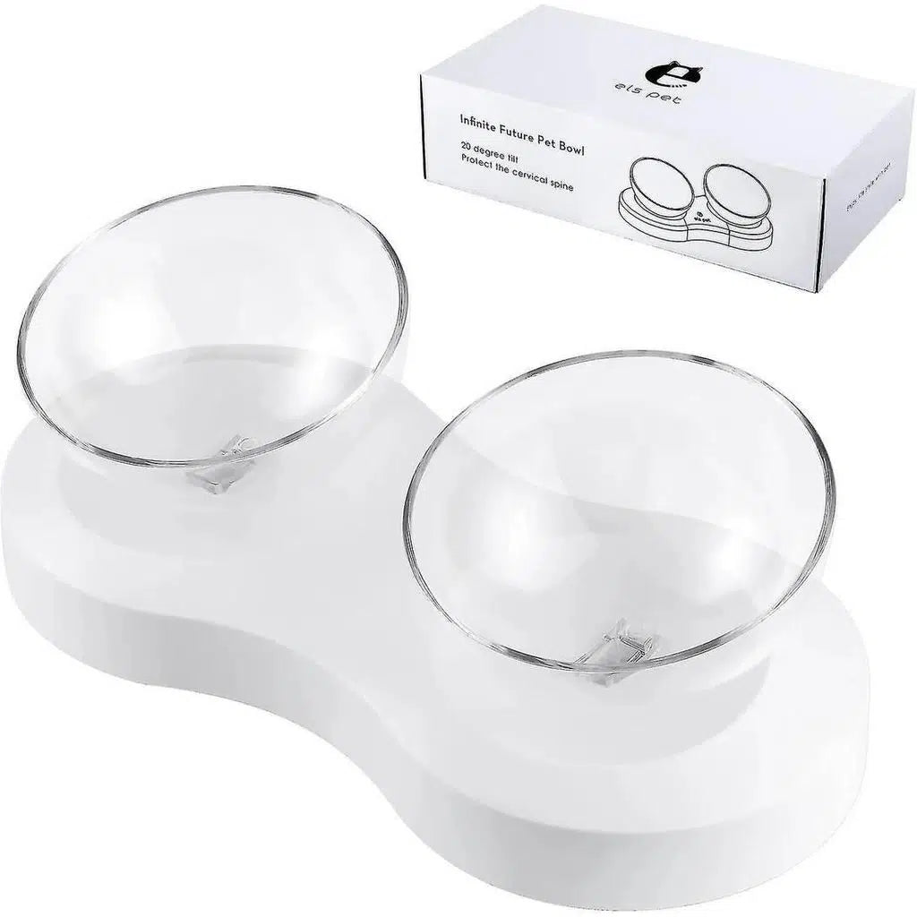 Els Pet Double Transparent Pet Food and Water Bowl Set