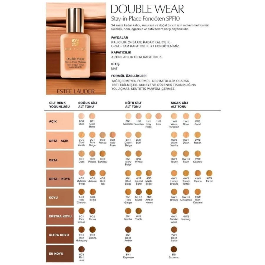 Estee Lauder Double Wear Foundation SPF 10 2C1 Pure Beige 30ml