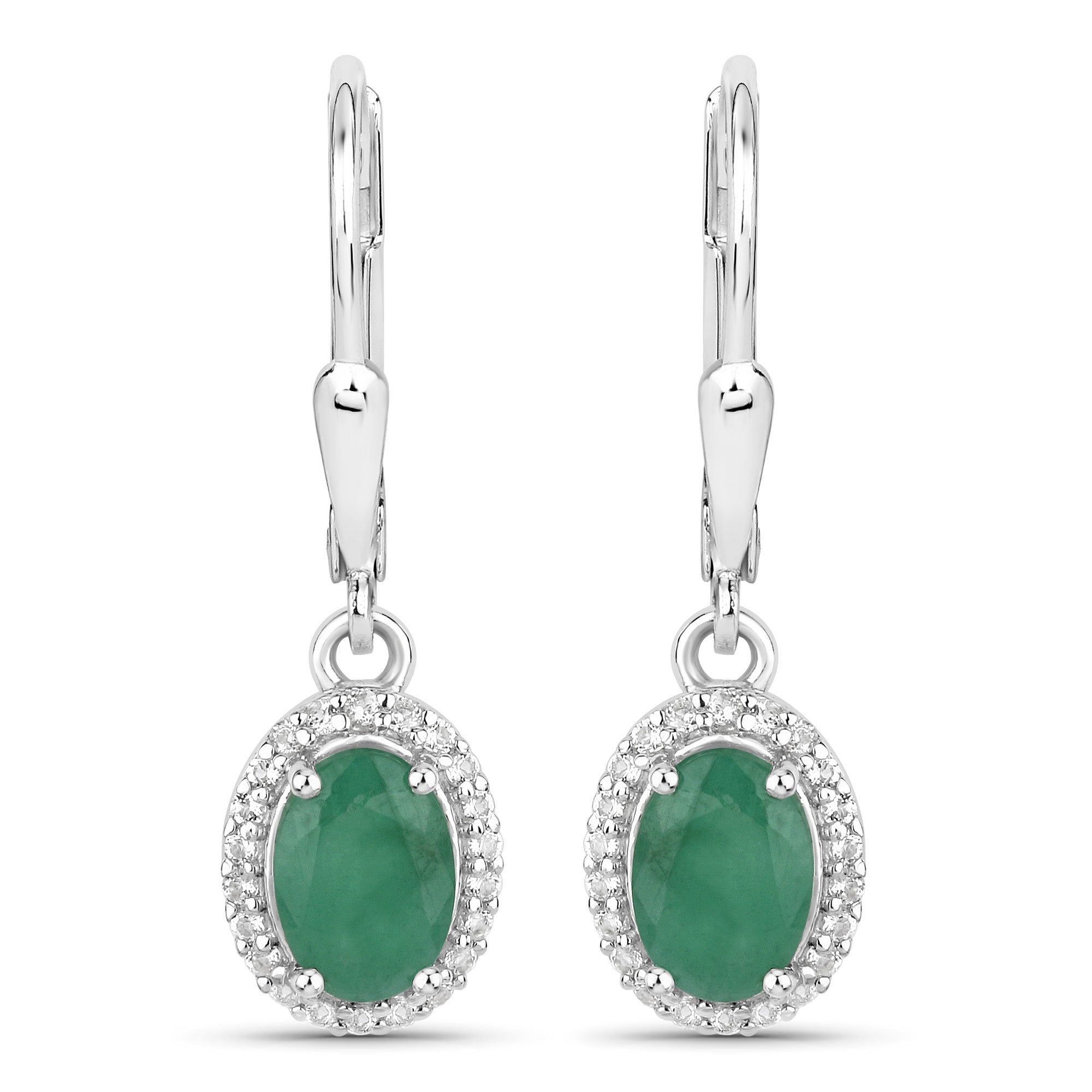 1.72 Carat Genuine Emerald and White Topaz .925 Sterling Silver Earrings