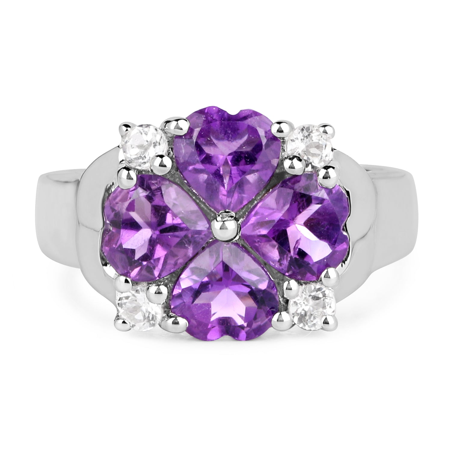 3.12 Carat Genuine Amethyst and White Topaz .925 Sterling Silver Ring