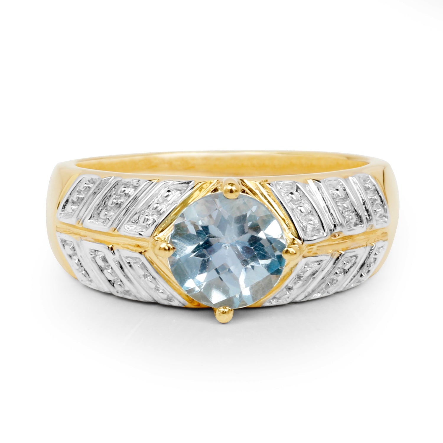 14K Yellow Gold Plated 1.70 Carat Genuine Blue Topaz .925 Sterling Silver Ring