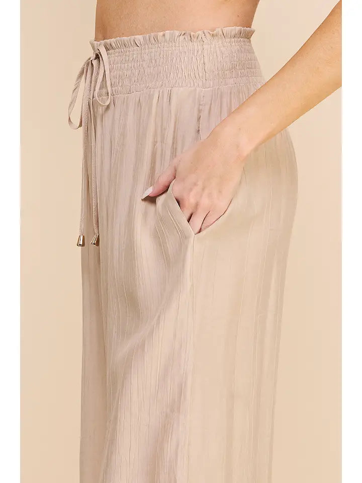 Bamboo Texture Flowy Pants: Latte