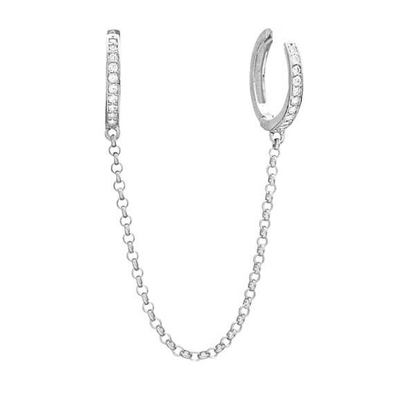 CZ Diamond Chain Ear Cuff with Hoop Earring: Gold