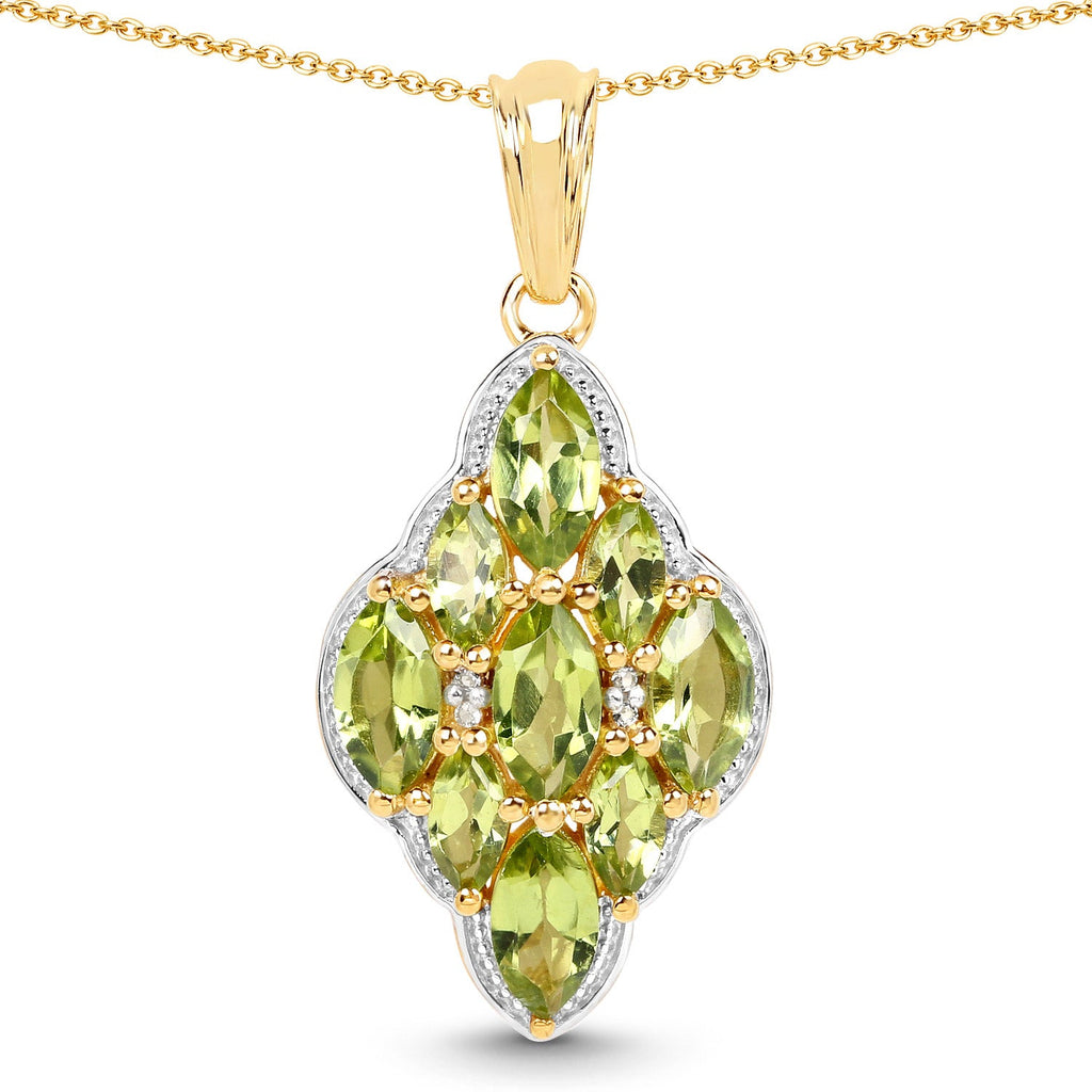 14K Yellow Gold Plated 4.02 Carat Genuine Peridot & White Topaz .925 Sterling Silver Pendant