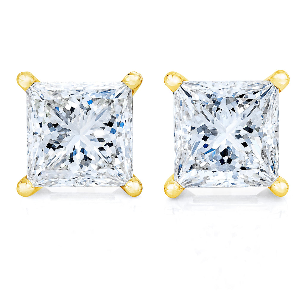 AGS Certified 14K White Gold 1.0 Cttw 4-Prong Set Princess-Cut Solitaire Diamond Push Back Stud Earrings (I-J Color, SI2-I1 Clarity)