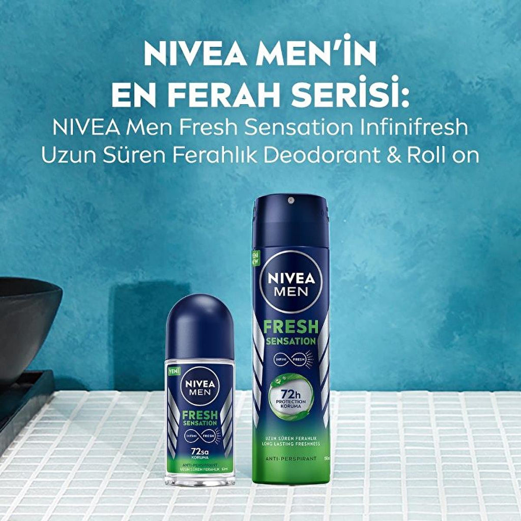 NIVEA Men Fresh Sensation Roll-On Deodorant for Men - 72 Hour Protection, Long Lasting Freshness, Dermatologically Tested, Alcohol Free