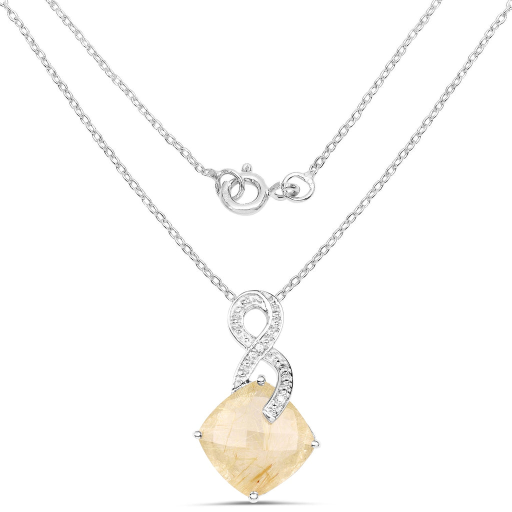 8.81 Carat Genuine Golden Rutile and White Diamond .925 Sterling Silver Pendant