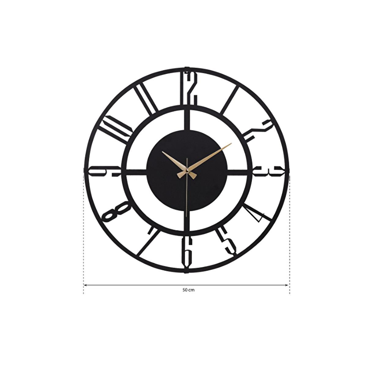 Muyika 50cm Metal Black Wall Clock - Silent Sweep Mechanism, Modern Decor