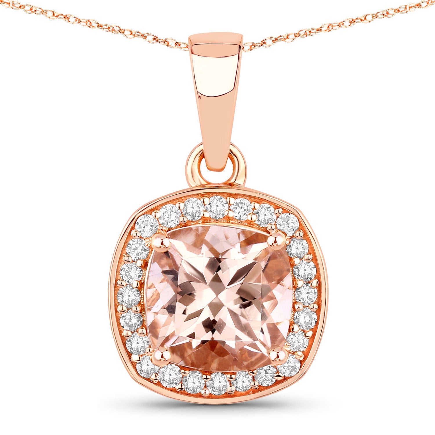 1.36 Carat Genuine Morganite and White Diamond 14K Rose Gold Pendant