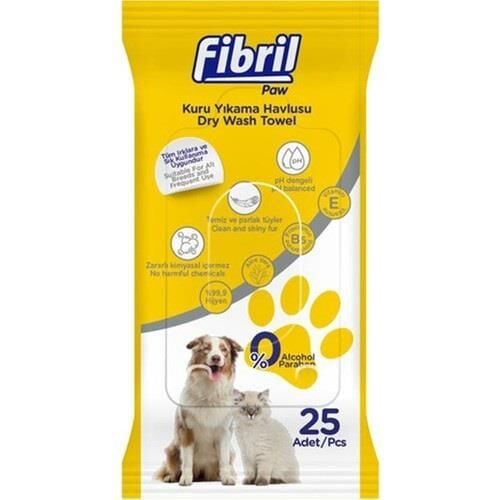 Fibril Pet Dry Wash Cleaning Towels for Easy Grooming 25 Count