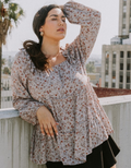 Floral Tiered Woven Top - Earl Grey