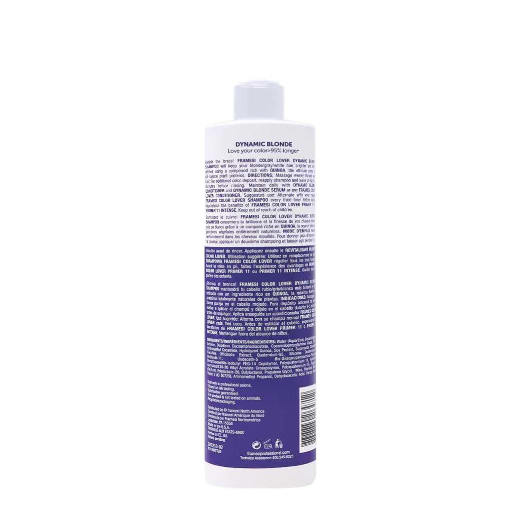 FRAMESI Color Lover Dynamic Blonde Purple Shampoo, Sulfate Free Shampoo, Color Treated Hai 16.9 Ozr