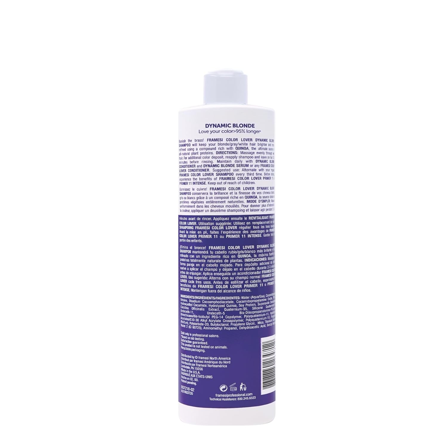 FRAMESI Color Lover Dynamic Blonde Purple Shampoo, Sulfate Free Shampoo, Color Treated Hai 16.9 Ozr
