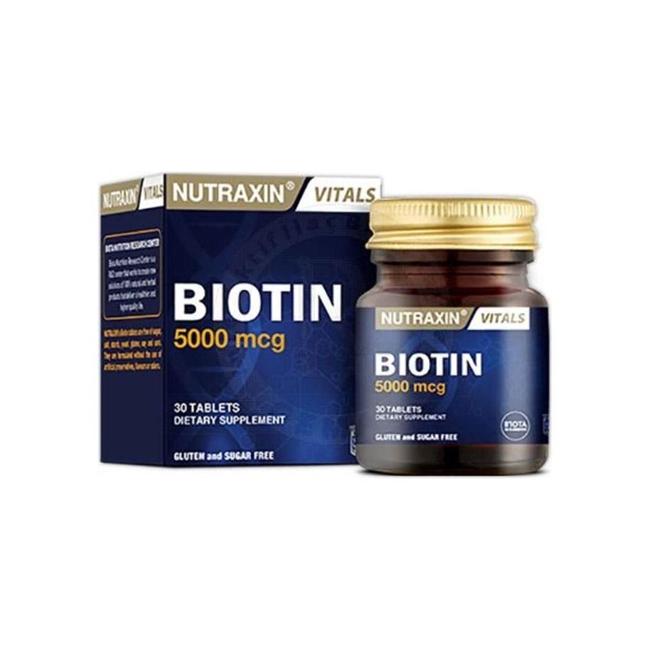 Nutraxin Biotin 5000 mcg Dietary Supplement for Hair, Skin, and Nail Health - 30 Tablets, Vegan & Gluten-Free
