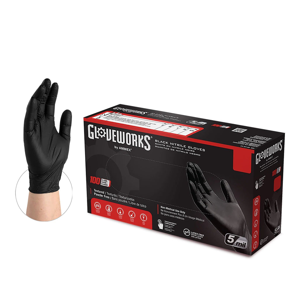 Ammex GlovePlus Black Nitrile Industrial Latex-Free Disposable Gloves
