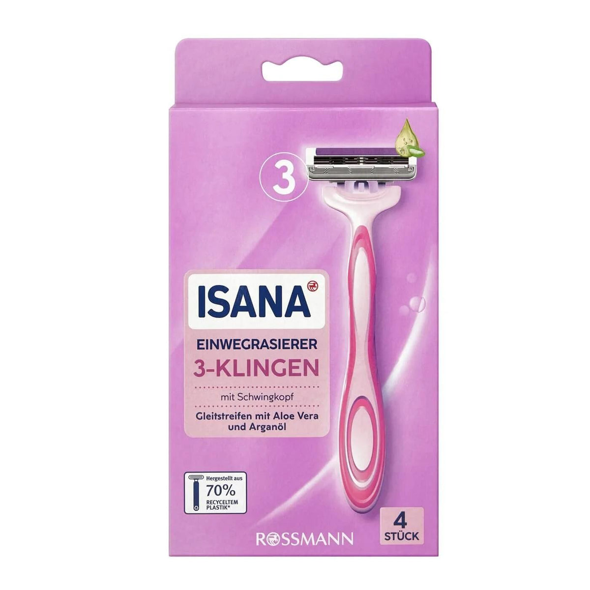 Isana 3-Blade Disposable Razors for Smooth Shaving 4 Count