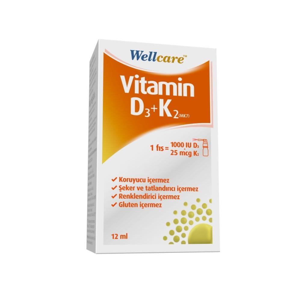 Wellcare Vitamin D3+K2 Spray Supplement 12ml - Immune System Support & Bone Health