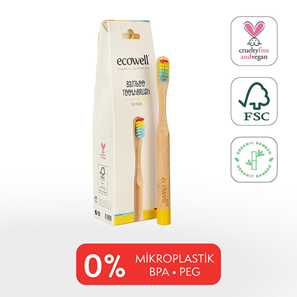 Ecowell Children's Toothbrush - Eco-Friendly Bamboo Handle, Soft Bristles, Vegan & Cruelty Free