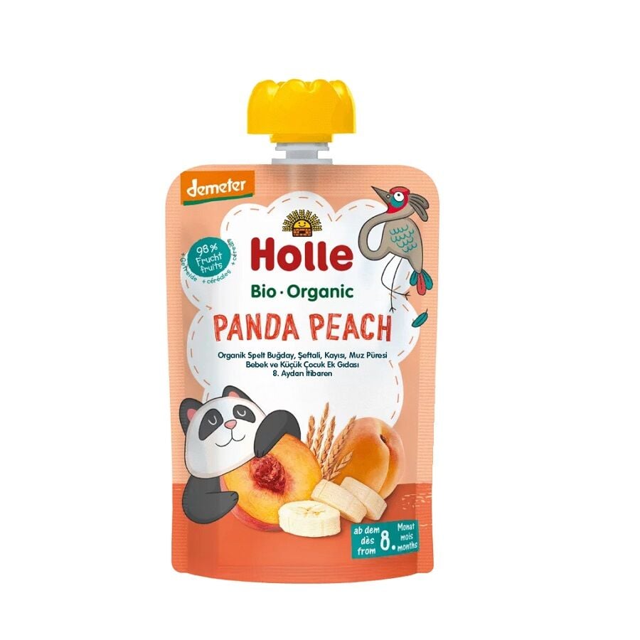 Holle Organic Panda Peach Wheat and Mixed Fruit Puree 100g