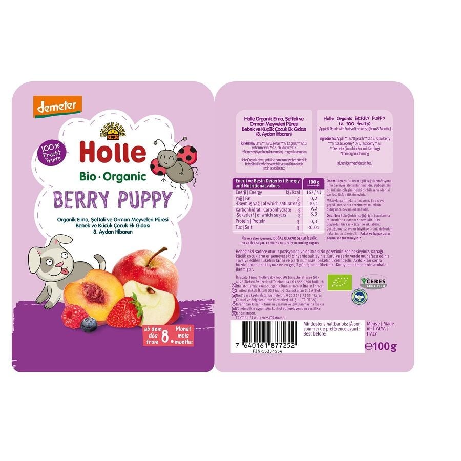 Holle Organic Berry Puppy Apple Peach & Berry Puree 100g