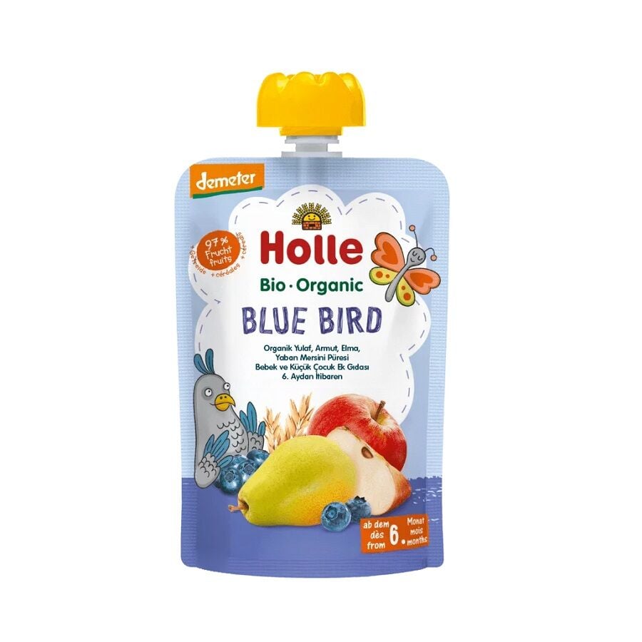 Holle Organic Blue Bird Pear Apple & Blueberry Puree 100g