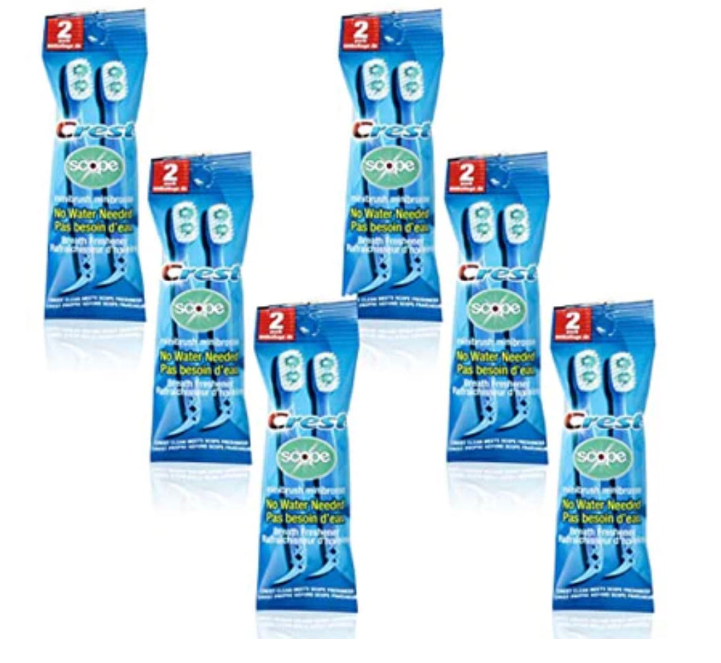 Crest Scope Outlast Minibrush, Long Lasting Mint, 6 Packs of 2 (12 Brushes Total)