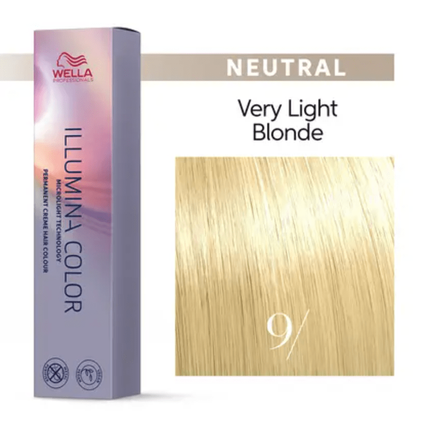 Wella Illumina Color Permanent Creme Hair Color 9/ Very Light Blonde Neutral, 2 oz