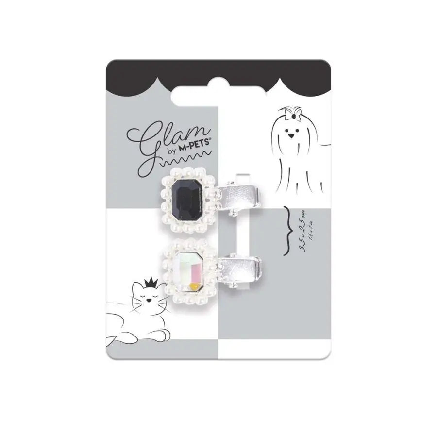 M-Pets Glam Stone and Pearl Pet Hair Accessory Black & Grey