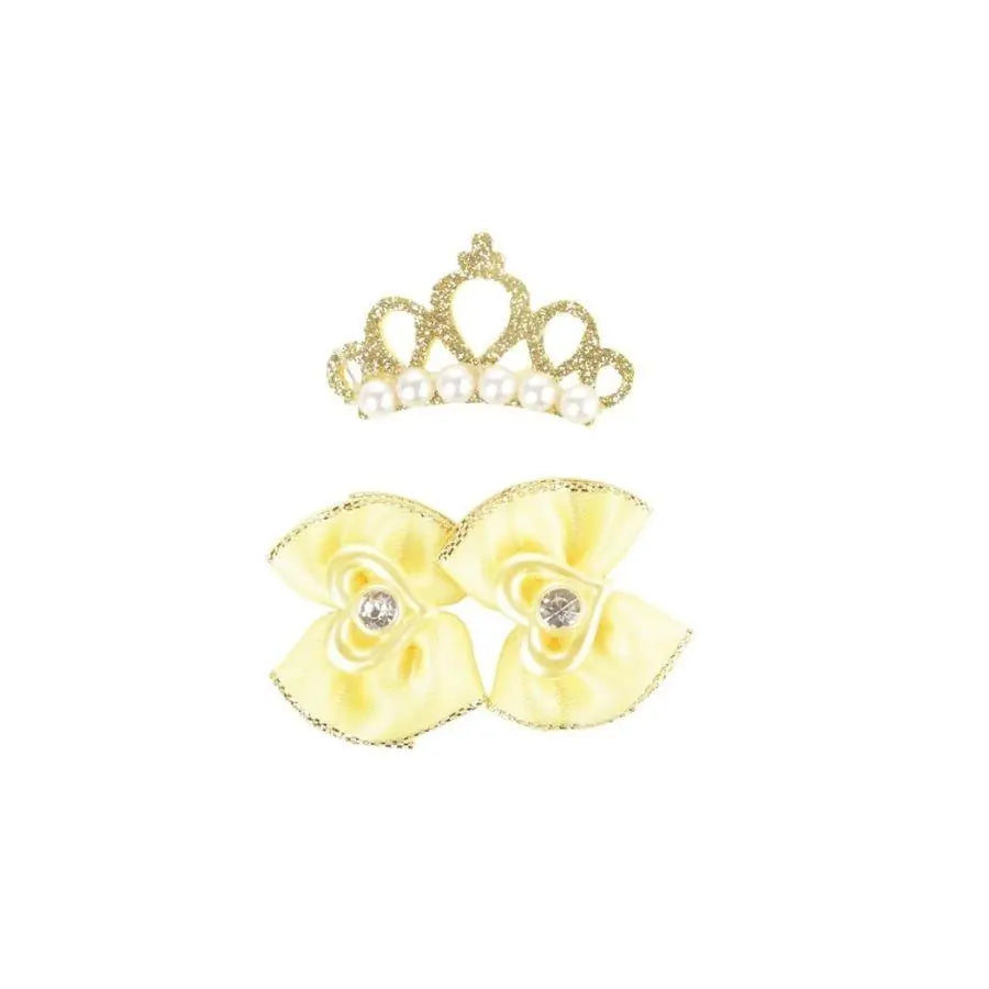 M-Pets Glam Yellow Crown and Bow Accessory for Cats and Dogs