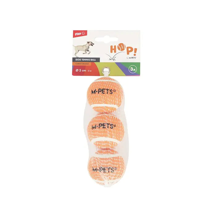 M-Pets Hop Tennis Ball Set Durable Orange Pet Toy 5cm 3-Pack