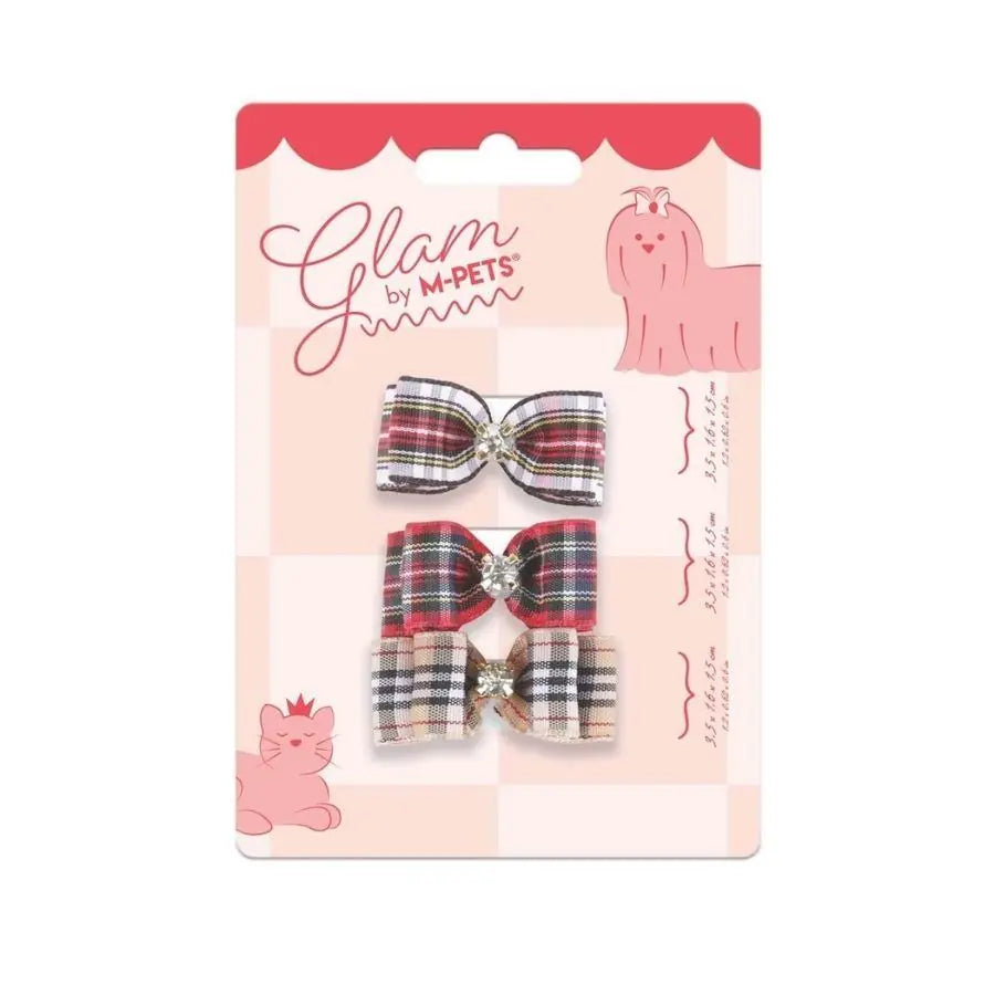 M-Pets Glam Red Plaid Bow Accessory for Cats and Dogs