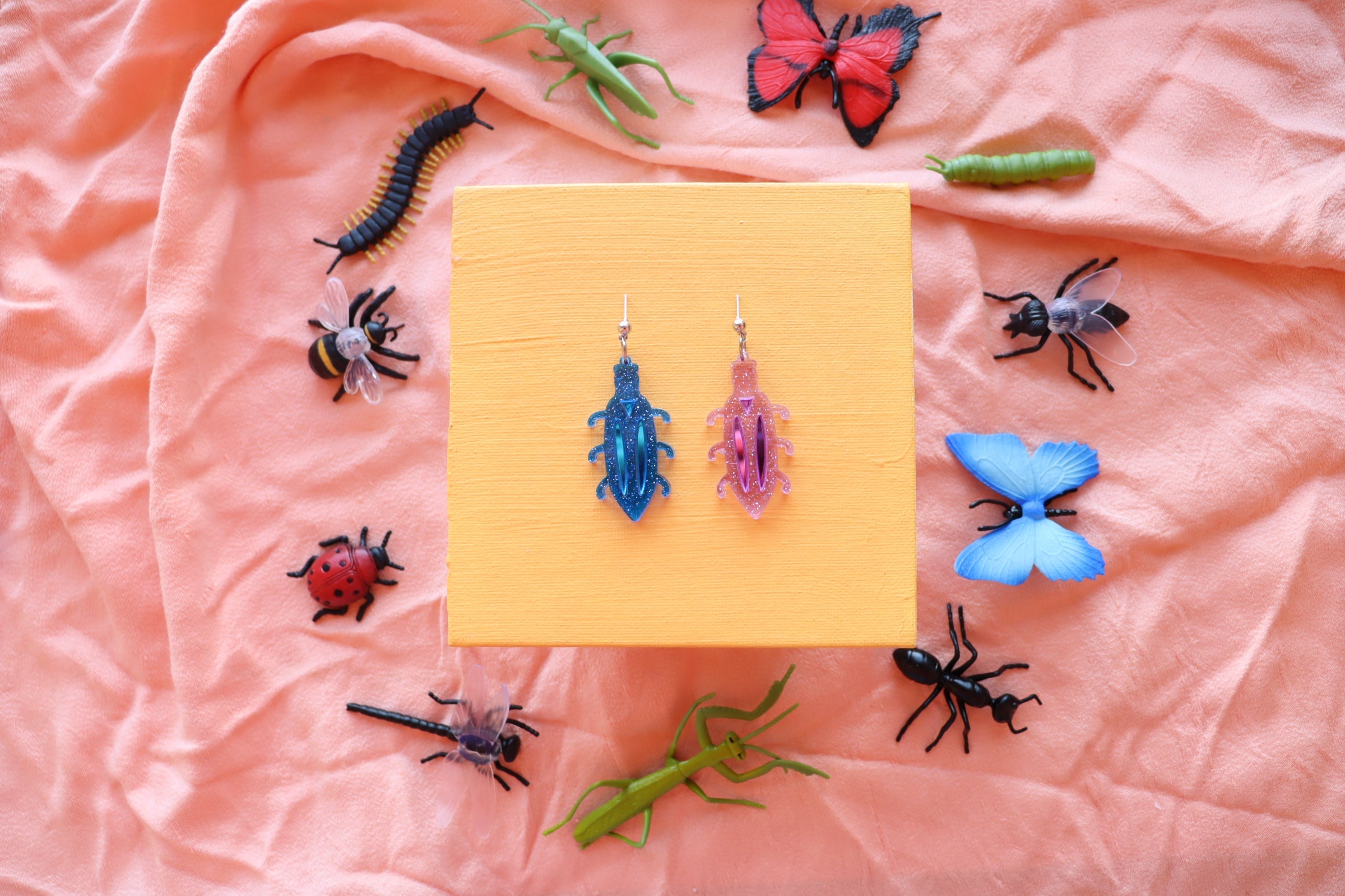 Colorful Beetle Bug Dangle Earrings