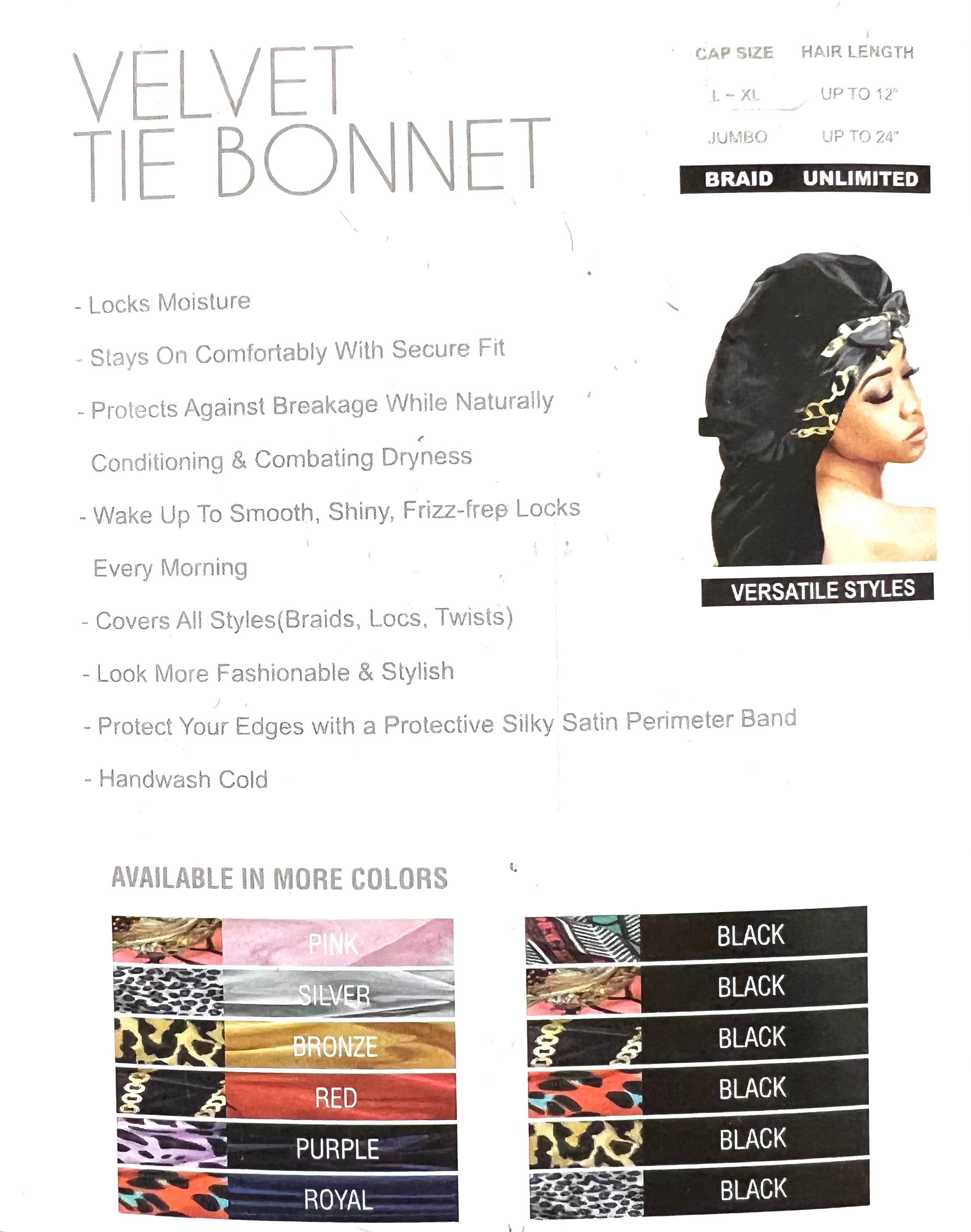 Lux by Qfitt Velvet Tie Bonnet (Braid) 7115