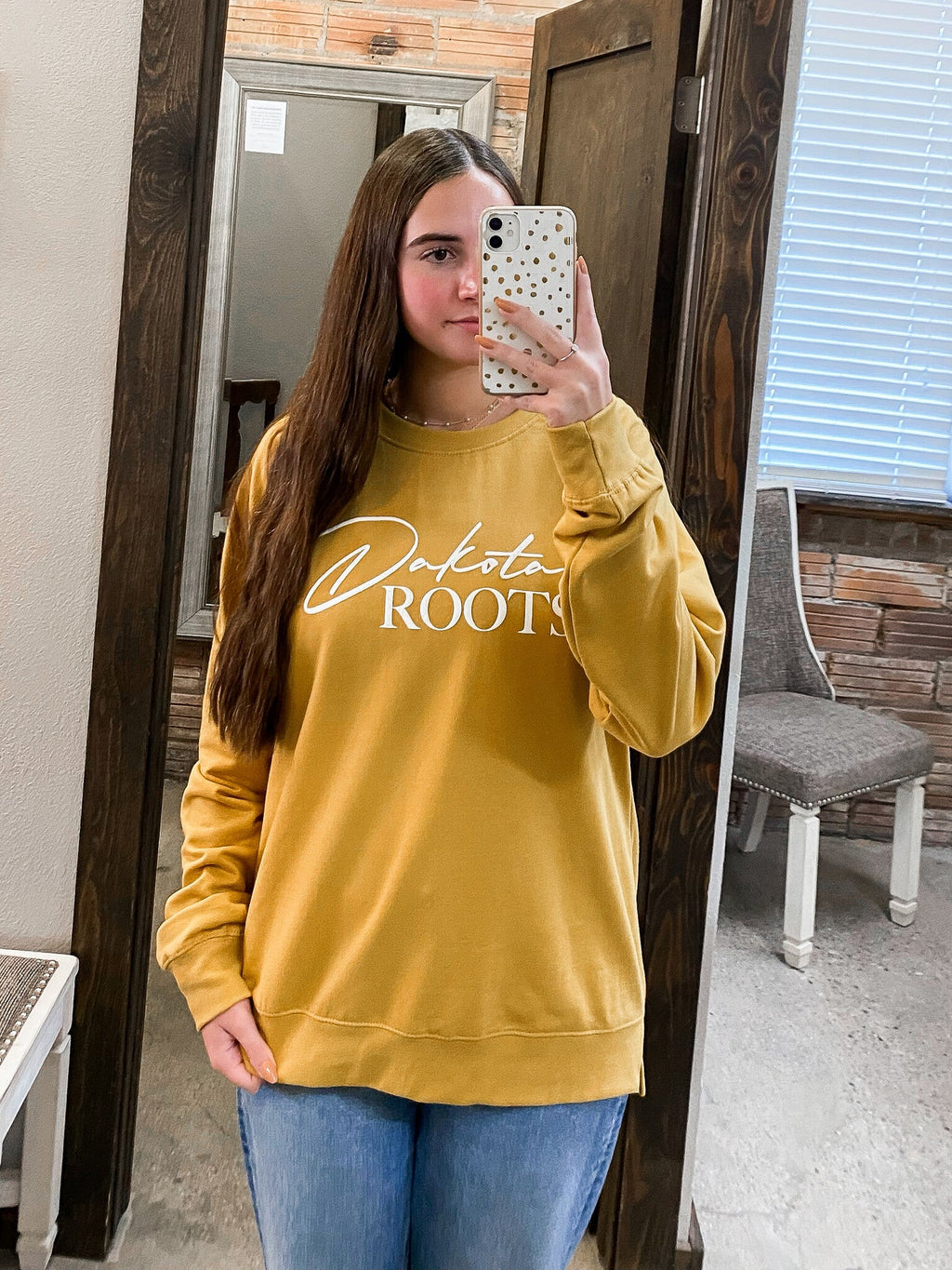Dakota Roots Puff Print Crew - Mustard
