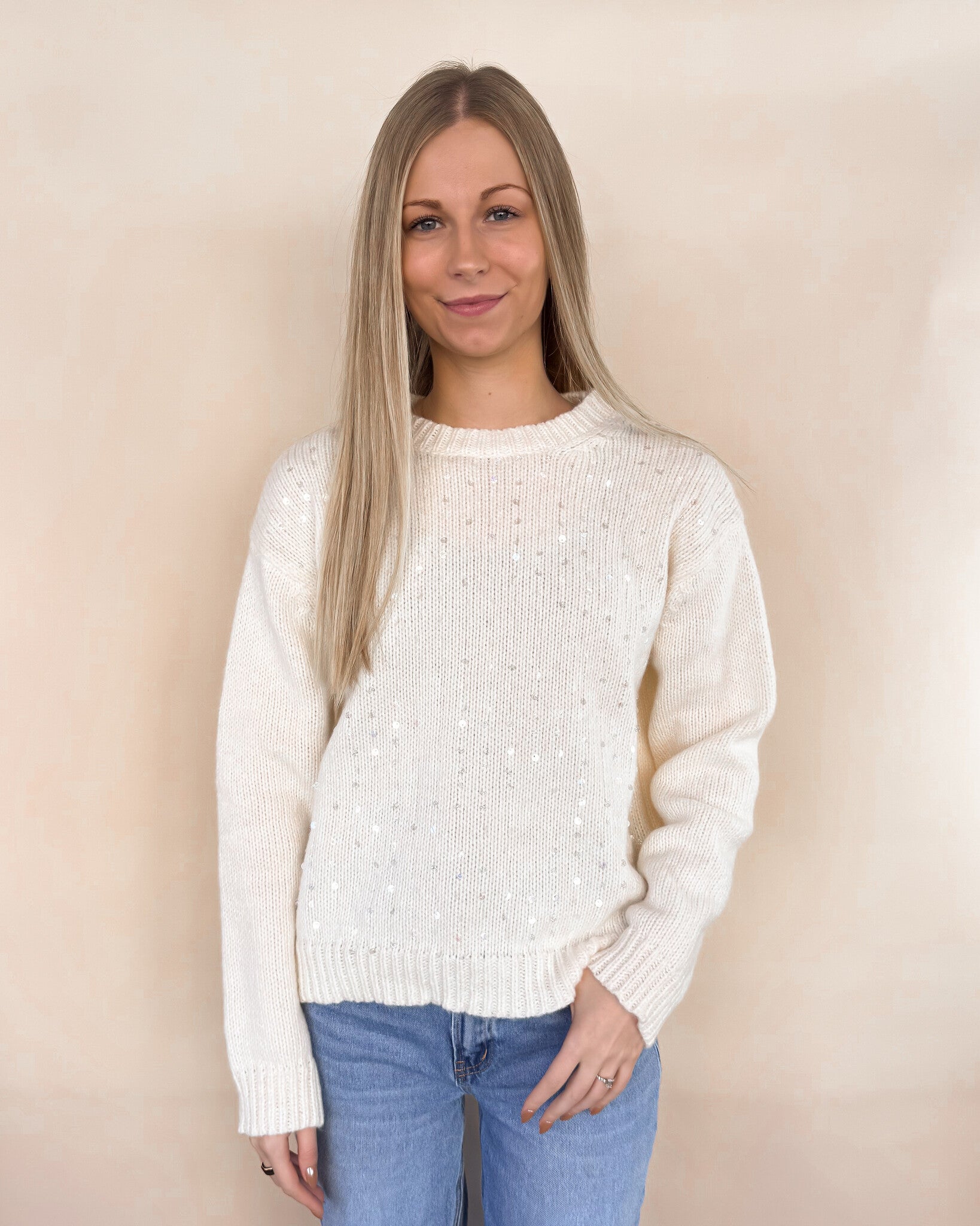 Sequin Detail Sweater - Off White