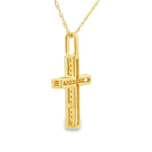.08ct Diamond Cross Religious Pendant 14KT Yellow Gold