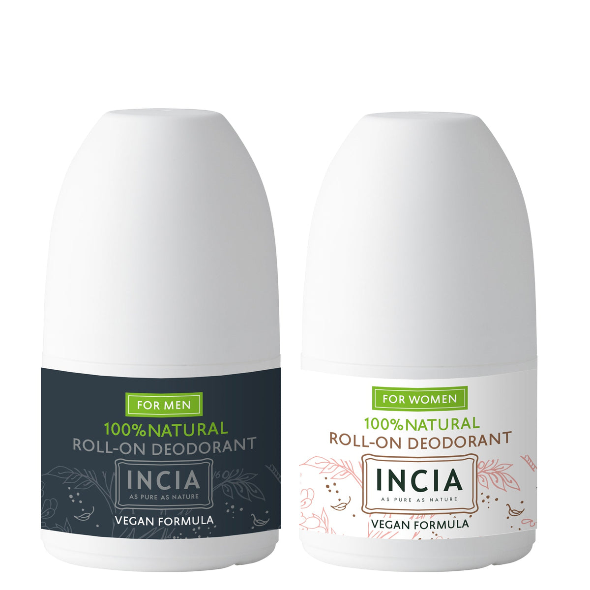 Incia Natural Roll-On Deodorant Duo Set for Men & Women 2x50ml