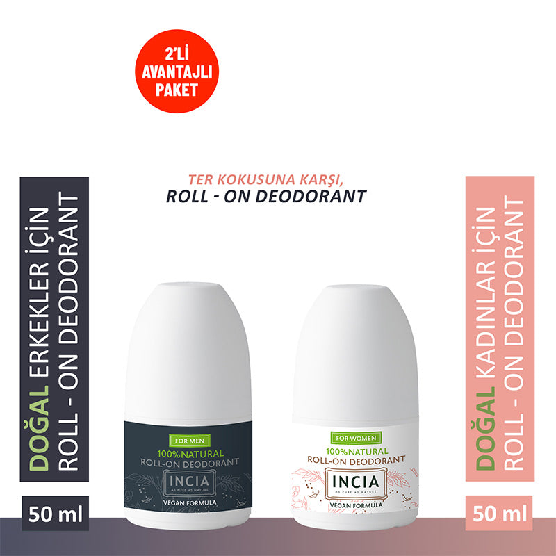 Incia Natural Roll-On Deodorant Duo Set for Men & Women 2x50ml