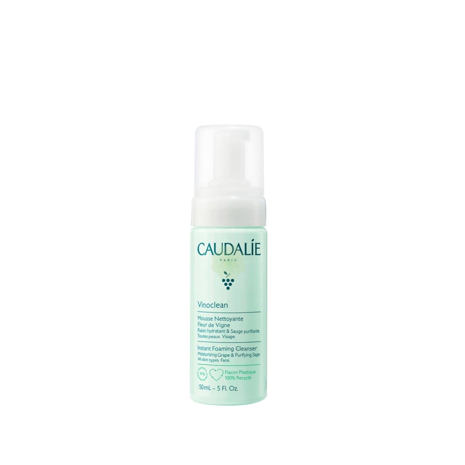 Caudalie Vinoclean Face Cleansing Foam - Gentle Skincare for Travel, 1.69 fl oz