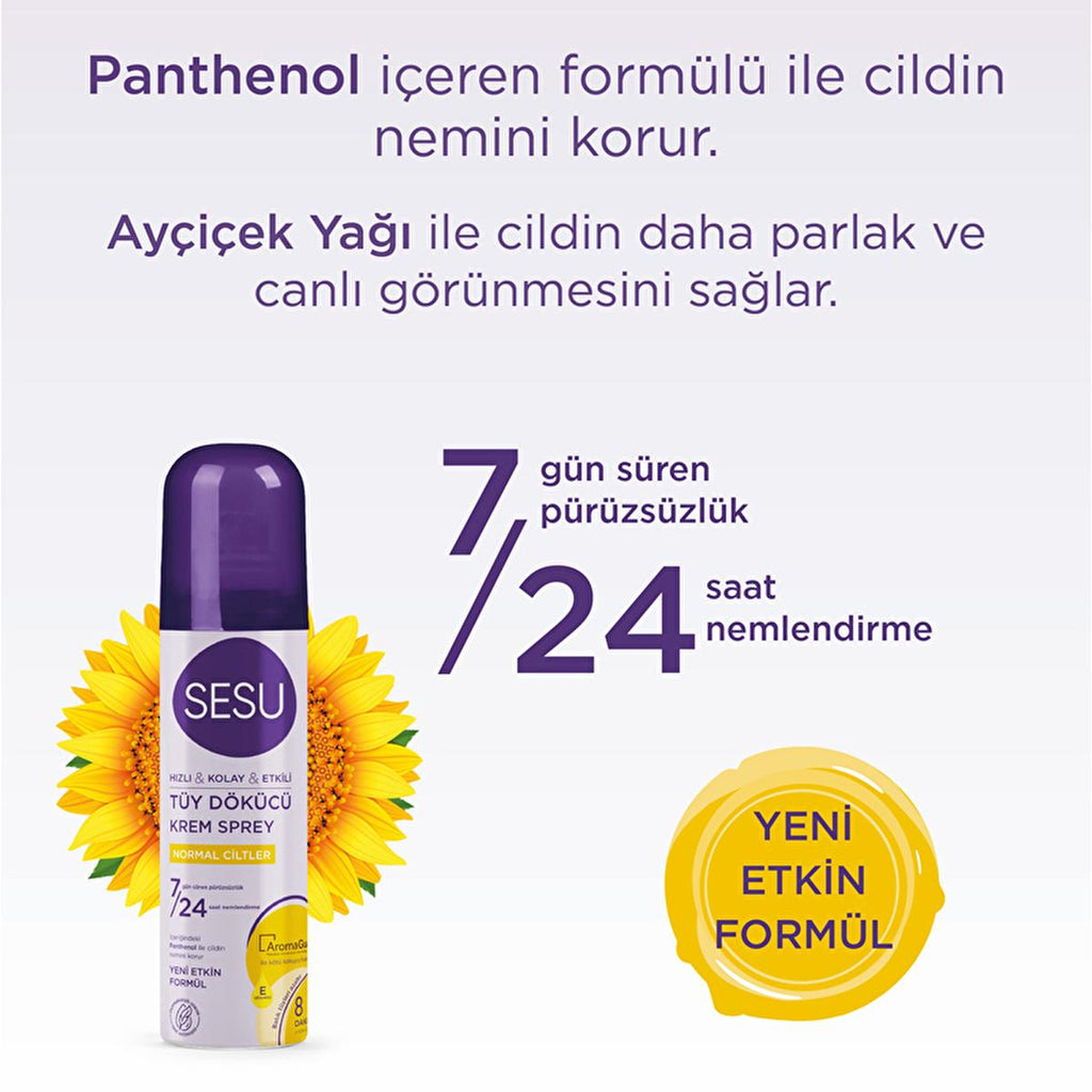 Sesu 8-Minute Hair Removal Cream Spray for All Skin Types - Quick, Easy, Dermatologically Tested