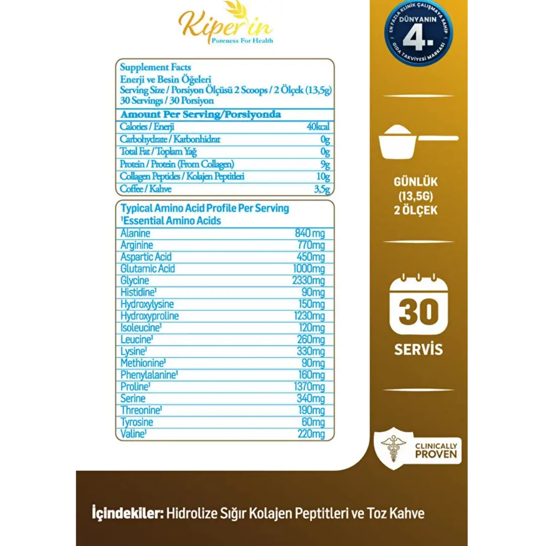 Kiperin Hydrolyzed Collagen Coffee Powder 405g 30 Servings