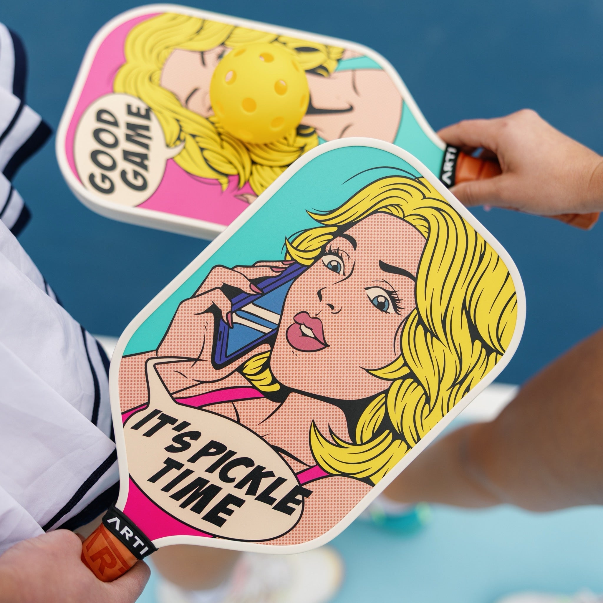 ARTI 16mm T700 Carbon Fiber Kristen & Kristy "IT'S PICKLE TIME" Pickleball Paddle - USA Pickleball Approved