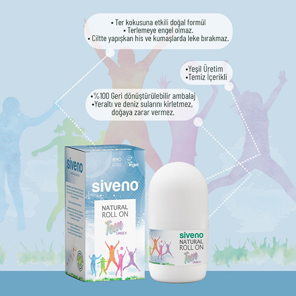 Siveno Natural Teen Unisex Roll On Deodorant - 50ml, Non-Irritating, Potassium Alum, Sensitive Skin Friendly