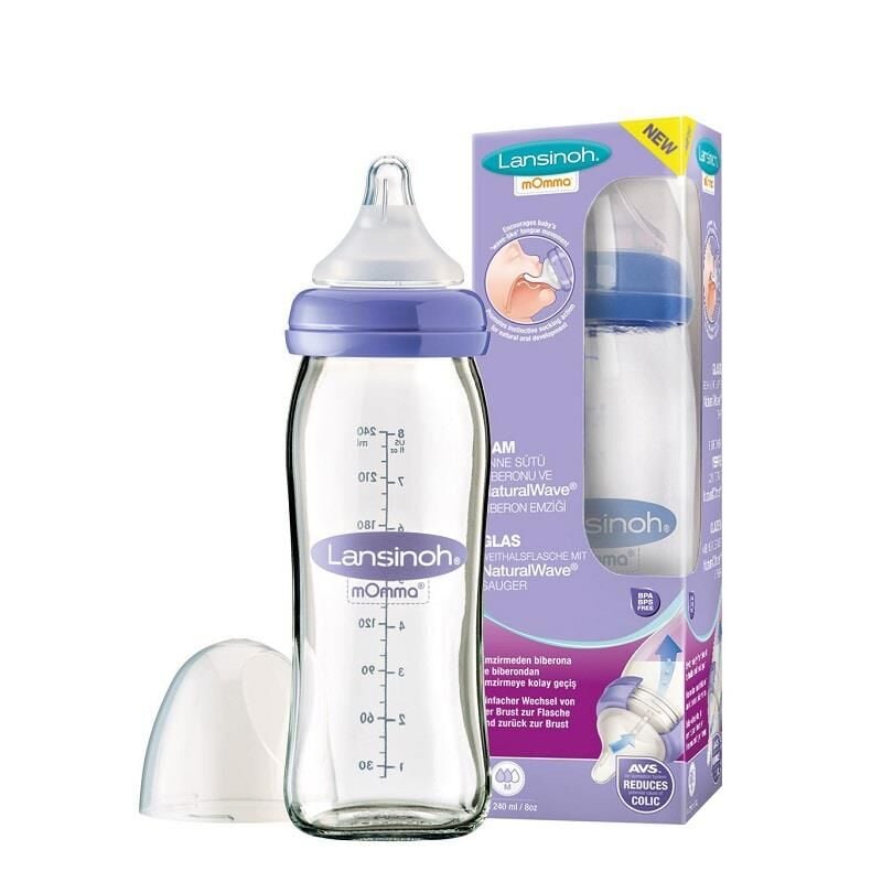 Lansinoh Glass Baby Bottle with NaturalWave Nipple 240ml