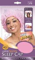 Qfitt Large Satin Sleep Cap Hair Bonnet, Color Black