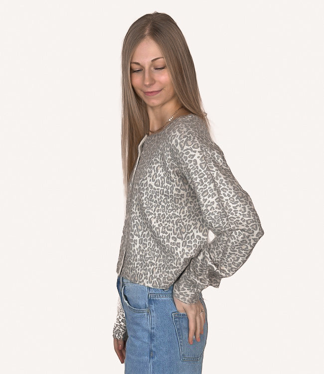 Leopard Print Button Up Cardigan - Vintage Oatmeal