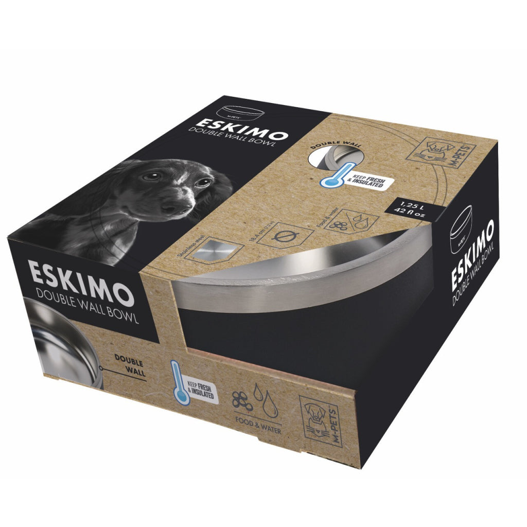 M-Pets Eskimo Double Wall Insulated Pet Bowl Black 1.25L