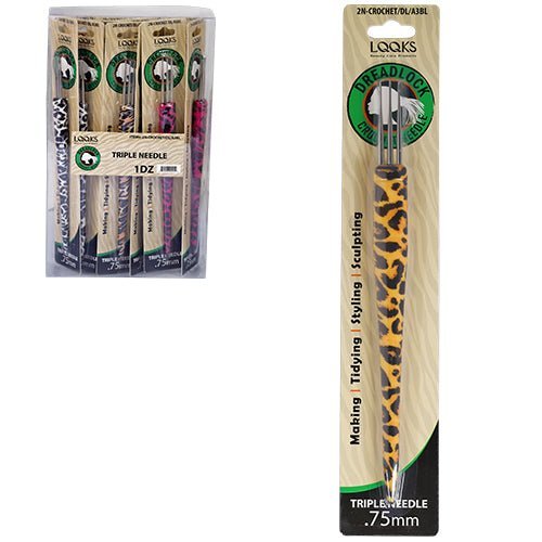 LQQKS Animal Print Handle Dreadlock Crochet Triple Needle 0.75