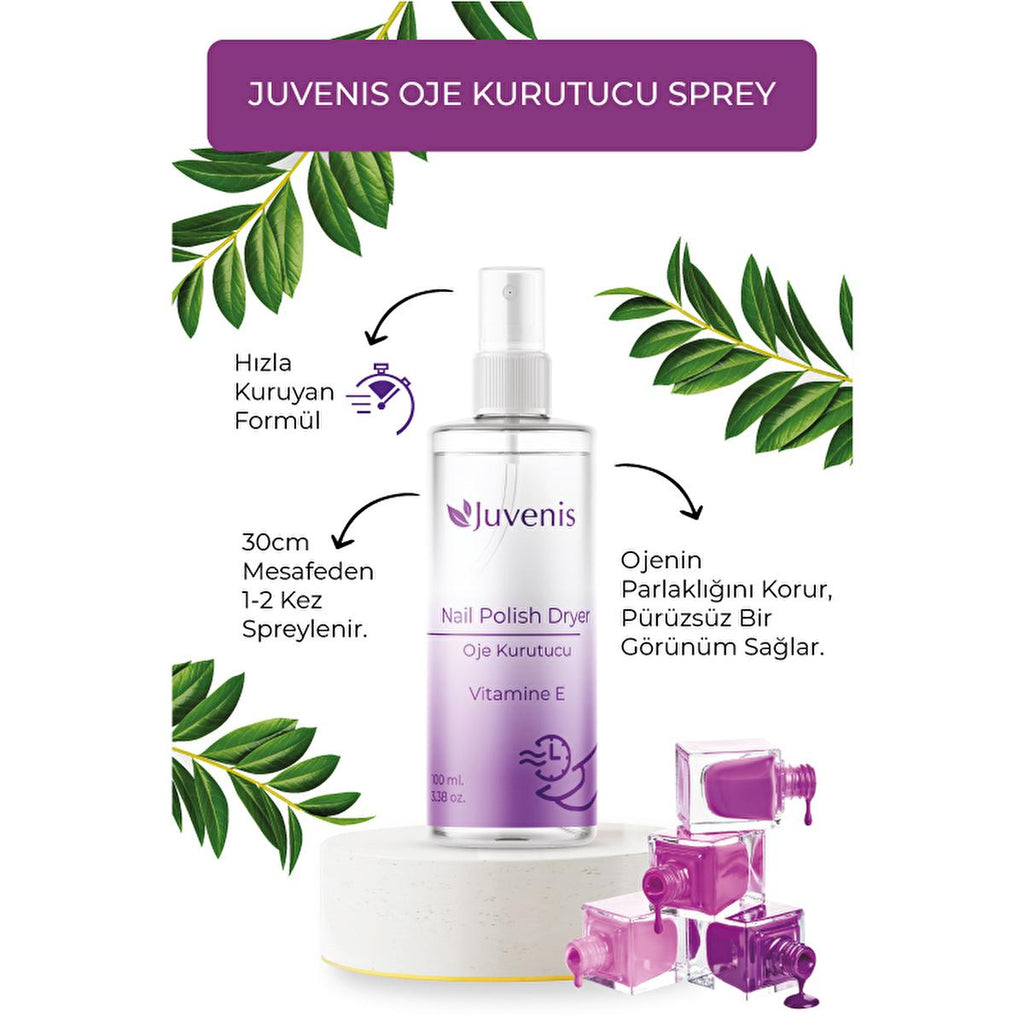 Juvenis Nail Dryer Spray 100ml - Quick Drying, Vitamin E Enriched, Non-Dulling for Nail Polish