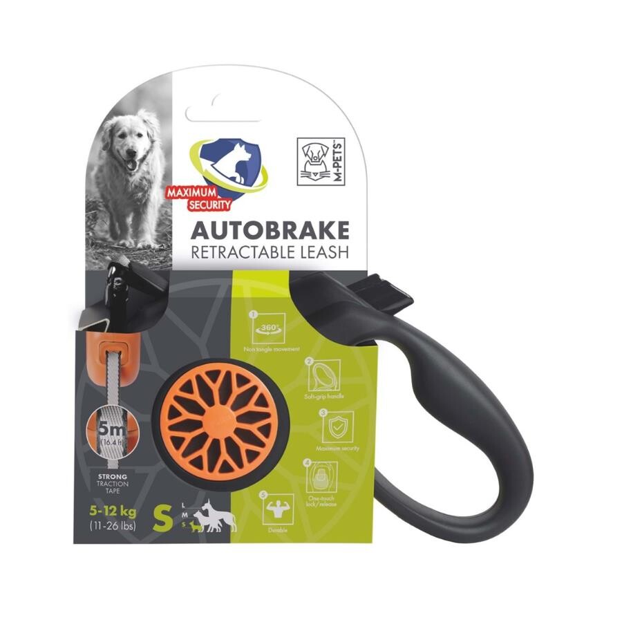 M-Pets Autobreake Retractable Leash with Smart Braking Orange 5m S